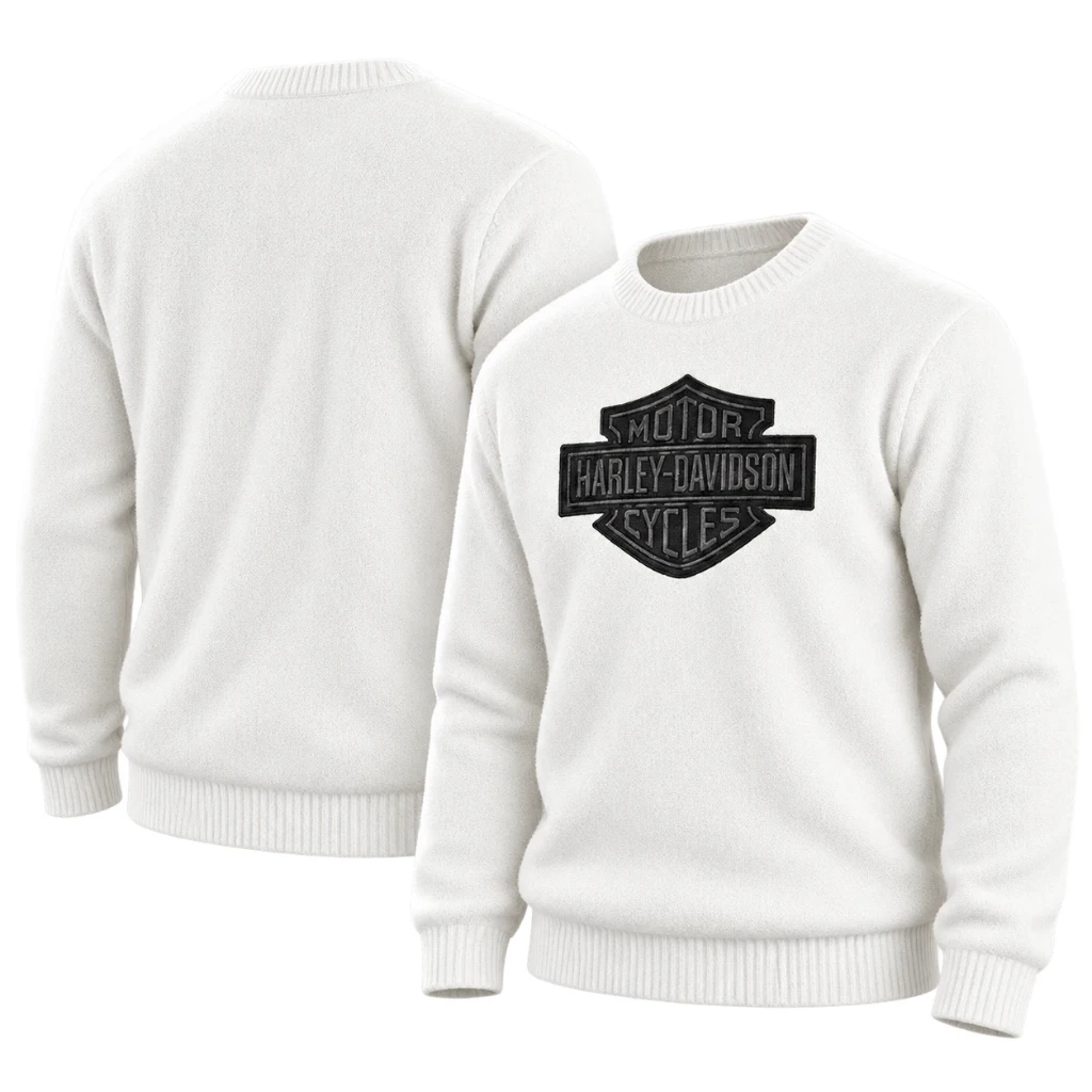 Harley Davidson Classic Bar And Shield Logo White Ugly Christmas Sweater